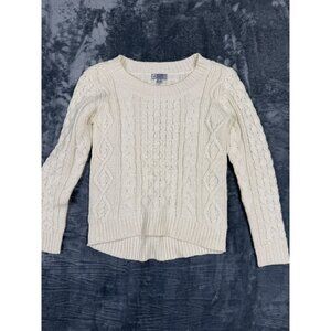 JCP Wool Blend Womens Medium Sweater Cable Knit Cream Pullover